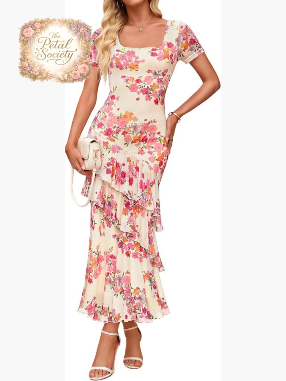 Mesh Maxi Dress Bodycon Square Neck Ruffle Cocktail Wedding Party